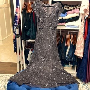 JS Collections 12 Gunmetal Gray Beaded Gown